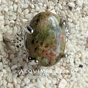 Olive green unakite Stone Ring + PINKY RING
